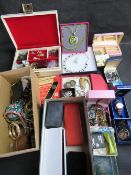 A large quantity of assorted costume jewellery and coins including two hallmarked silver medallion