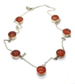 A 925 silver and red foiled glass cabachon necklace.