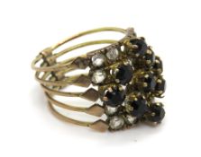 An unusual vintage articulated ring set with blue and white stones, size N, 4.