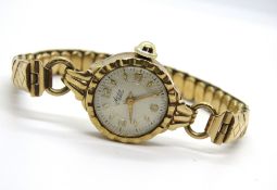 A ladies 9ct gold Avia wristwatch, hallmarked 375, case back weighing 2.