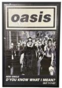 An extremely large advertising poster for Oasis's single D'You Know What I Mean, July 1997 Framed