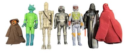 STAR WARS VINTAGE FIGURES: Boba Fett, Darth Vader, Jawa, Greedo, IG-88, Zuckus, Emperor's Royal