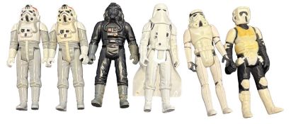 STAR WARS VINTAGE FIGURES: Snow Trooper, TIE fighter Pilot, Biker Scout, AT-AT Drivers, Storm