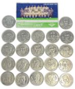 A collection of 1998 England Football Squad commemorative medals, together with a 1998 phone card