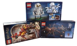 Three boxed Harry Potter Lego sets, to include: - 76425: Hedwig at Privet Drive - 76448: Fawkes,