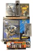 BATMAN: A collection of memorabilia to include Chess collection magazine 1, DVDs, shot glasses,