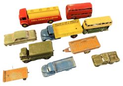 A collection of various playworn Dinky toys, to include Shell Tanker, buses, flatbeds etc