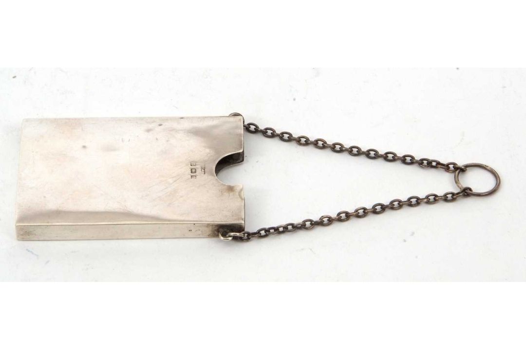 An Edwardian silver card holder of plain rectangular form, suspended from a silver oval link chain - Image 3 of 6