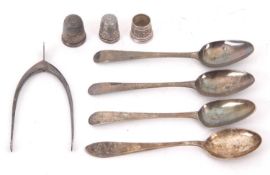 Mixed Lot: Three Georgian bright cut decorated teaspoons, hallmarked for London 1824, makers mark