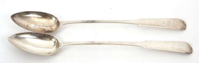 A pair of George III Scottish fiddle pattern basting spoons, initialled, hallmarked for Edinburgh