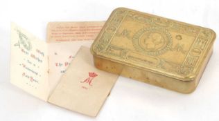 The Princess Mary 1914 brass tin or box sent to the members of serving Armed Forces at Christmas
