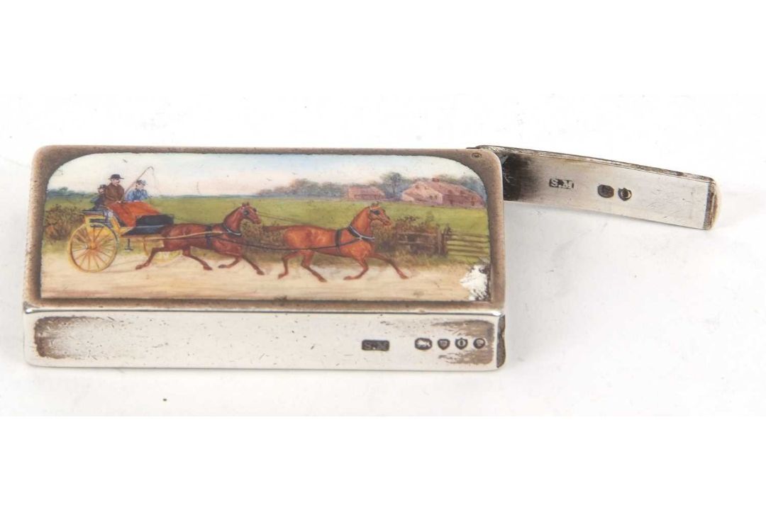 A Victorian silver and enamel vester case of rectangular form, featuring a detailed enamel scene - Image 6 of 8