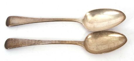 Two Georgian silver serving spoons, hallmarked for London 1807, makers mark for Richard Crossley &