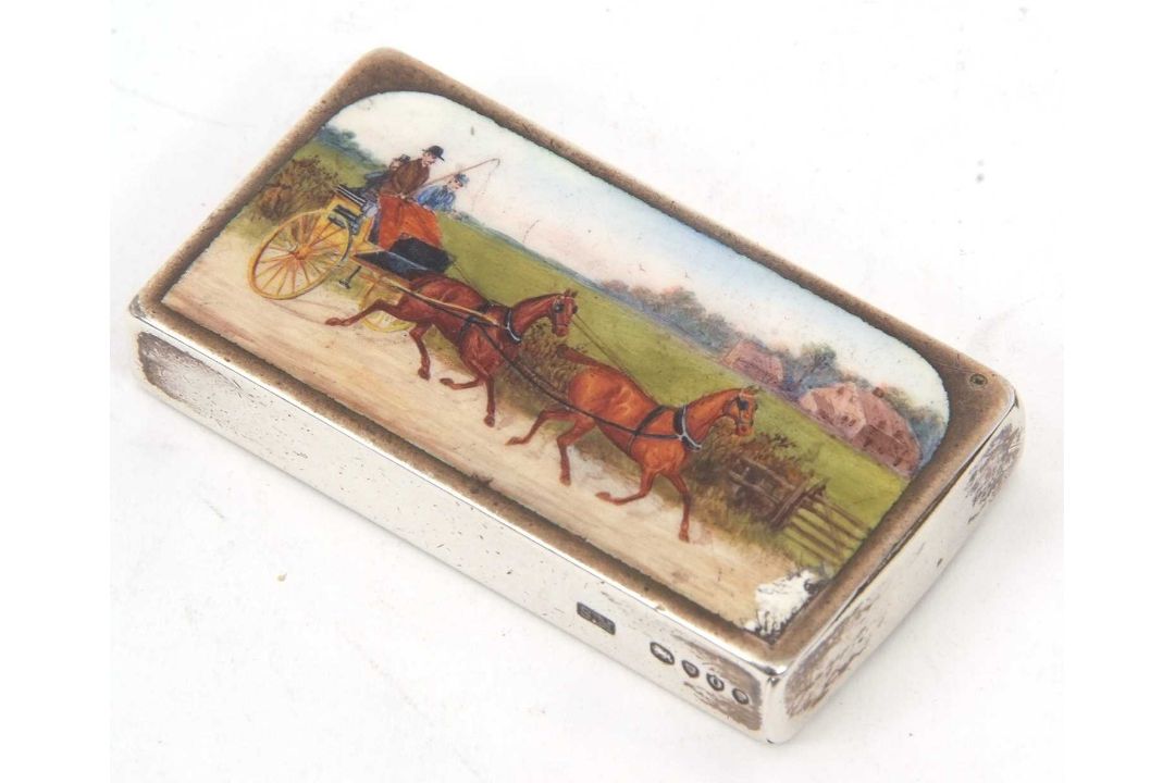 A Victorian silver and enamel vester case of rectangular form, featuring a detailed enamel scene - Image 7 of 8