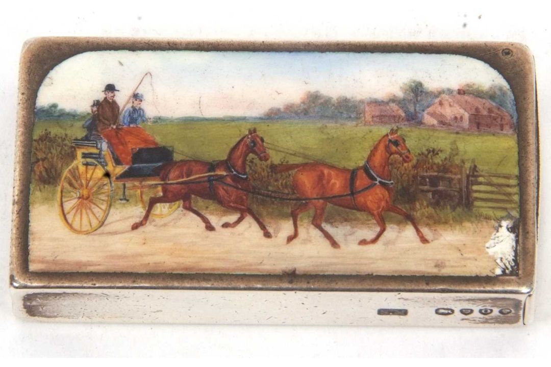 A Victorian silver and enamel vester case of rectangular form, featuring a detailed enamel scene - Image 2 of 8