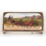 A Victorian silver and enamel vester case of rectangular form, featuring a detailed enamel scene