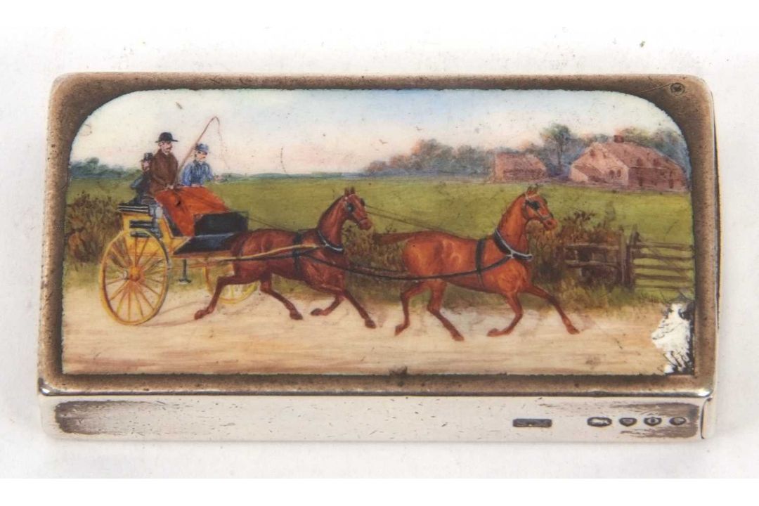 A Victorian silver and enamel vester case of rectangular form, featuring a detailed enamel scene - Image 1 of 8