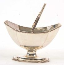 A Victorian swing handled pedestal sugar basket of plain panelled form with reeded decorated