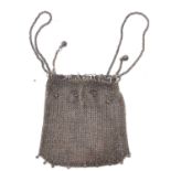 A ladies vintage white metal chain mail and beaded purse, 150gms