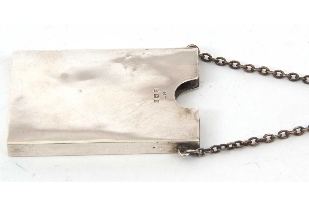 An Edwardian silver card holder of plain rectangular form, suspended from a silver oval link chain - Image 4 of 6