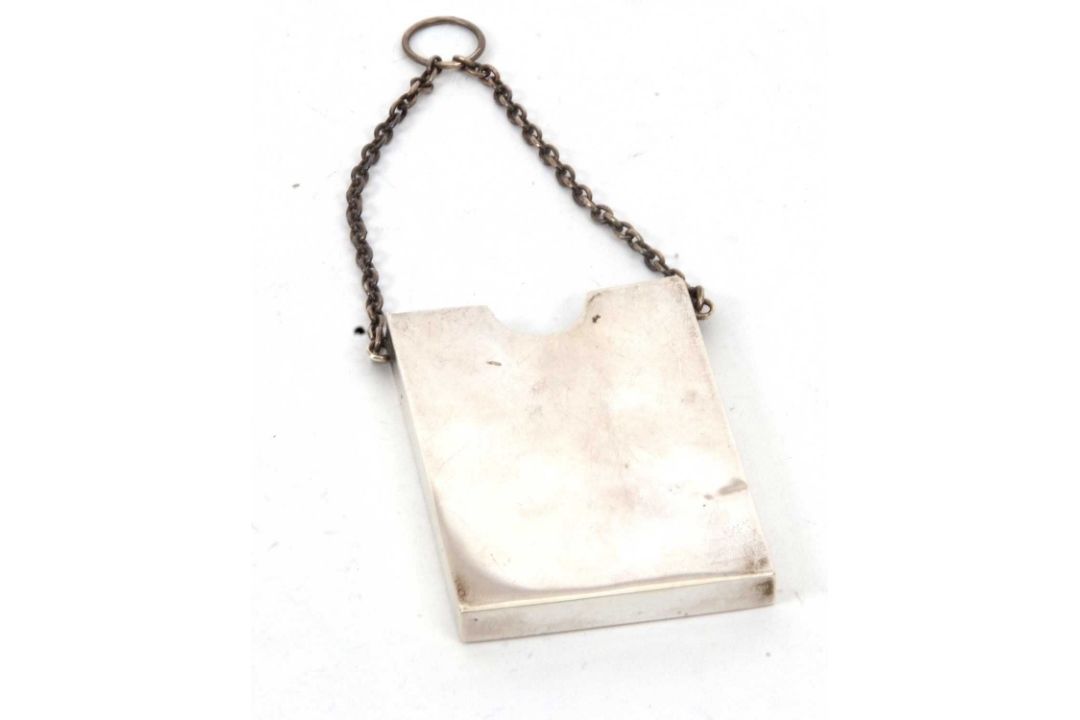 An Edwardian silver card holder of plain rectangular form, suspended from a silver oval link chain - Image 6 of 6