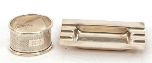 Mixed Lot: An Elizabeth II silver ashtray of plain rectangular form, hallmarked for Birmingham 1958,