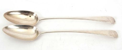 A pair of George III silver basting spoons, initialled, hallmarked for London 1788, makers mark