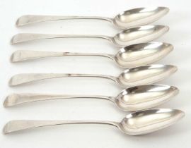 Six George III silver serving spoons, hallmarked for London 1794, makers mark for William Sumner