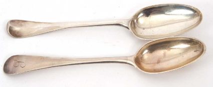 Two early 19th Century Dutch silver tablespoons, one initialled, 135gms (2)