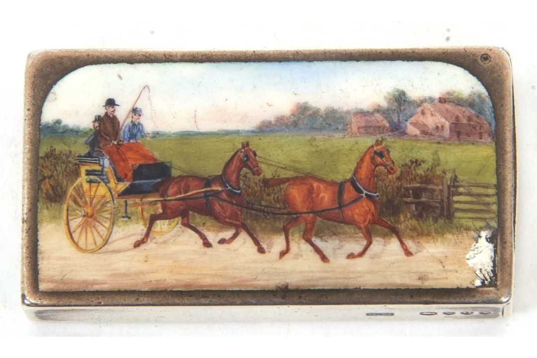 A Victorian silver and enamel vester case of rectangular form, featuring a detailed enamel scene - Image 3 of 8