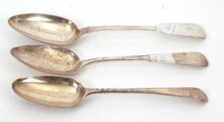 Mixed Lot: Three Georgian silver serving spoons, one hallmarked for London 1781, makers mark