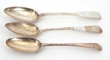 Mixed Lot: Three Georgian silver serving spoons, one hallmarked for London 1781, makers mark