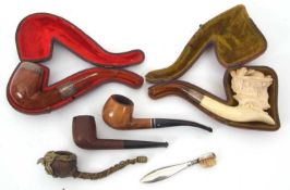 Mixed Lot: A large Victorian Austrian Mearsham pipe, having a carved figural woman's head with a