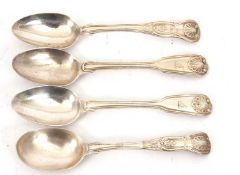 Group of four silver teaspoons to include a pair of Victorian fiddle, thread and shell pattern