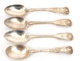 Group of four silver teaspoons to include a pair of Victorian fiddle, thread and shell pattern