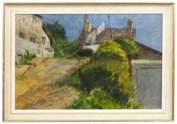 Julia Newson (British, contemporary / Norfolk artist), 'Houses on the Hill, oil on board, 59x39cm,