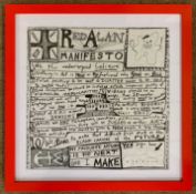Grayson Perry (b.1960), Red Alan Manifesto, digital print on napkin, 30x29cm, framed and glazed.