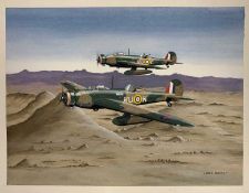 Mike Bailey (British, 20th century), 'Vickers Wellesley RAF Formation', gouache on watercolour card,