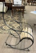A Victorian Winfield iron and slatted wood rocking chair frame, for restoration, 122cm high