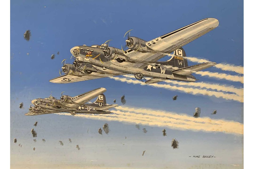 Mike Bailey (British, 20th century), 'Boeing B-17G Fortress "Stingy" and Boeing B-17 F Fortress "Ole