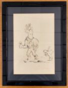 Paul Sample (1946-2026) Original ink on paper sketch of Ogri and Kickstart from the UK Cartoon '