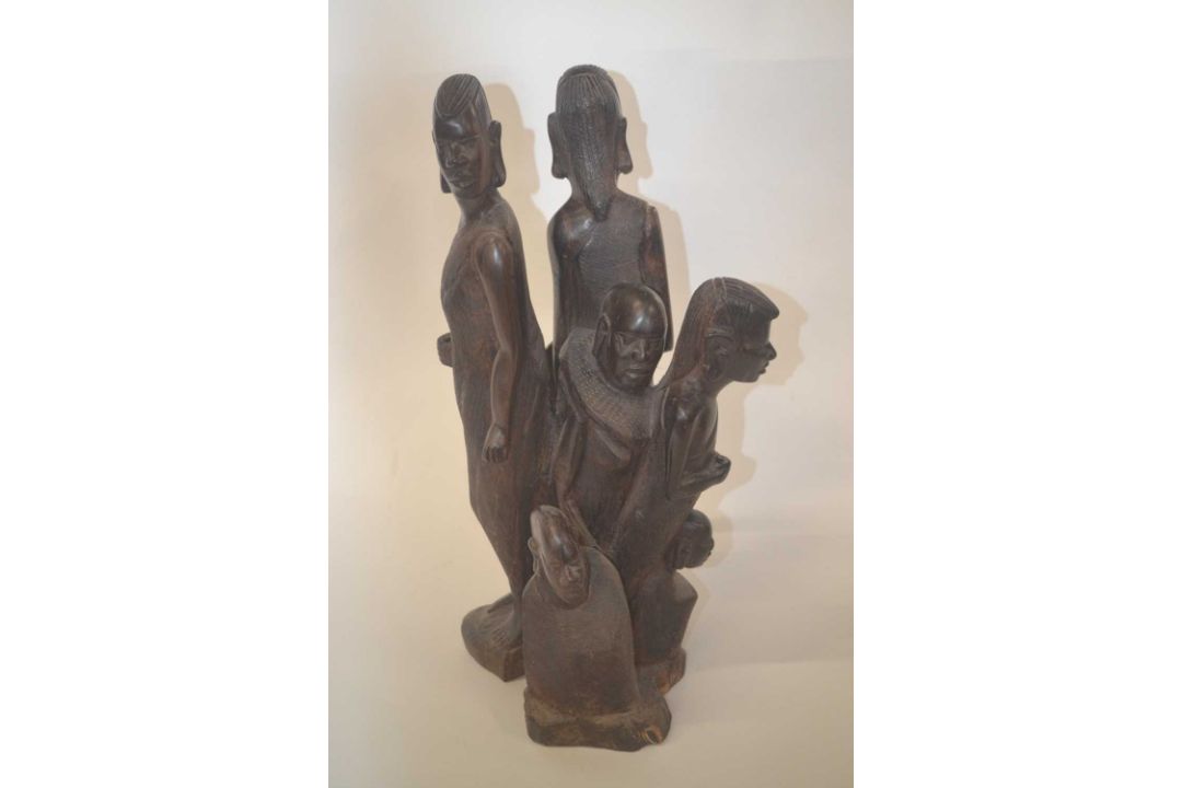 An African wooden carved group of warriors and children, 45cm high - Image 2 of 2