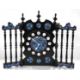 A 20th Century Spanish mantel clock with ebonised frame and enamelled panels, bearing label to the - Image 3 of 4