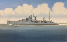 Mike Bailey (British, 20th century), 'H.M.S. Aurora', acrylic on watercolour board, unsigned,
