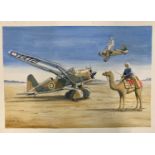 Mike Bailey (British, 20th century), 'Westland Lysander RAF Desert Scene', acrylic on watercolour