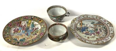Mixed Lot: Cantonese wares comprising one 19th Century plate and a further 18th Century octagonal