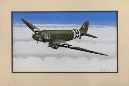 Mike Bailey (British, 20th century), 'Douglas C47 Skytrain USAAF', gouache on watercolour board,