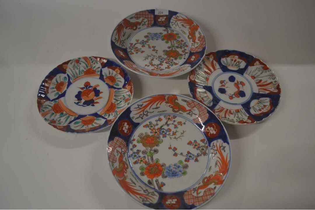 Group of four Japanese porcelain dishes Meiji period, two with floral designs and a further two with - Image 2 of 3