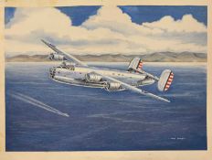 Mike Bailey (British, 20th century), 'Consolidated LB30 USAAF', acrylic on watercolour card, signed,