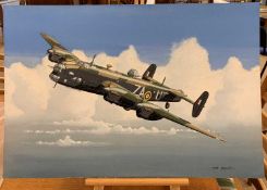 Mike Bailey (British, 20th century), 'Handley Page Halifax RAF', acrylic on watercolour board,